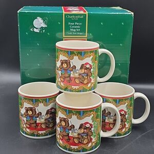 Charlton Hall By Kobe Set Of 4 Ceramic Mugs Teddy Bear Christmas Holiday Cups